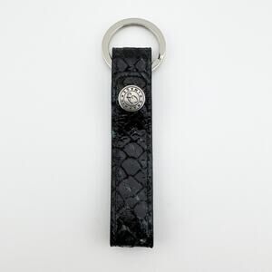 Graphic Image Keychain Strap Black Faux Snakeskin‎ Pattern with Logo Accent